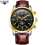 LIGE Mens Watches Top Brand Luxury Leather Casual Quartz Watch Men Military Sport Waterproof Clock Gold Watch Relogio Masculino