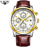 LIGE Mens Watches Top Brand Luxury Leather Casual Quartz Watch Men Military Sport Waterproof Clock Gold Watch Relogio Masculino