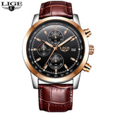 LIGE Mens Watches Top Brand Luxury Leather Casual Quartz Watch Men Military Sport Waterproof Clock Gold Watch Relogio Masculino