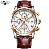 LIGE Mens Watches Top Brand Luxury Leather Casual Quartz Watch Men Military Sport Waterproof Clock Gold Watch Relogio Masculino